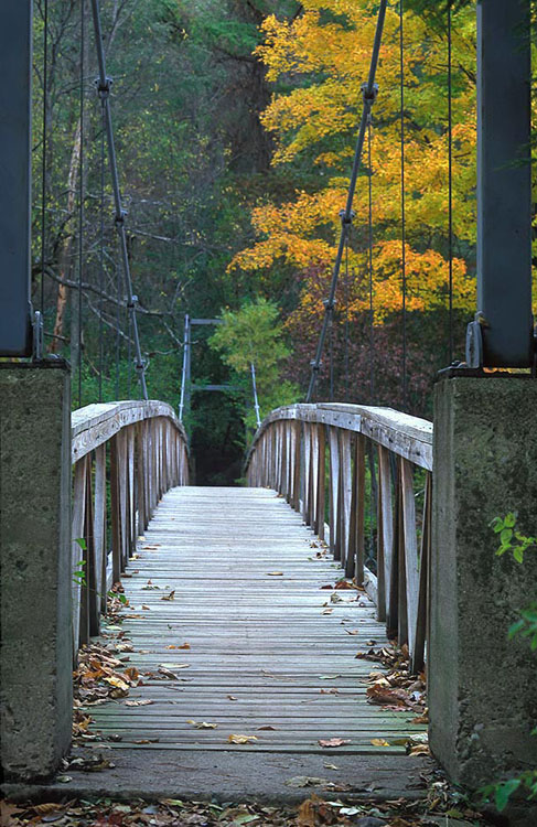 Suspension bridge at Flatrock on Fall Creek, NY
