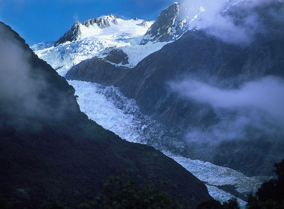 Franz Joseph glacier and low lying clouds