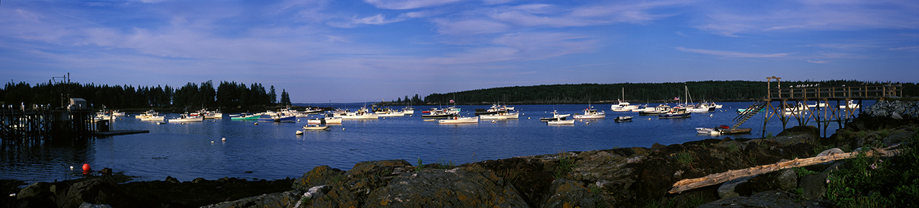 Panorama of Owl's Head harbor in the evening
